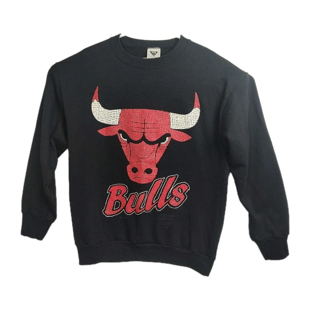 Vintage SSI Chicago Bulls Sweatshirt Men's XL Black Big Graphic Print‎ Crew Neck
